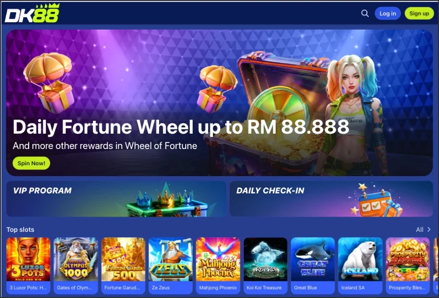 DK88 Daily Wheel of Fortune spin screen with prize segments